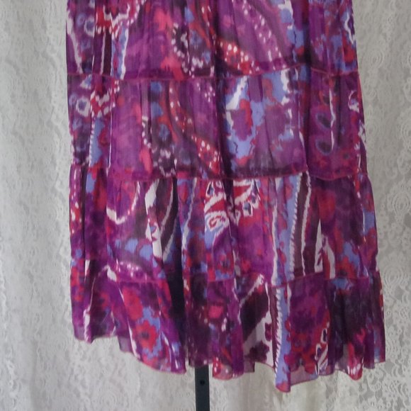 DFA Purple Blue Berry Print midi/maxi tiered ruffle skirt - Picture 2 of 4